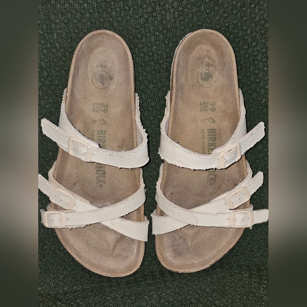 Birkenstock Beige Vanvas Strap Sandals Size 39